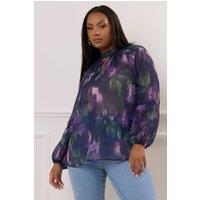 Yours Women's Floral Crochet Trim Blouse in Purple | Size: 18