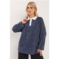 Yours Women's Long Sleeve Collared Top in Dark Navy | Size: 14