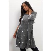 Yours Women's Star Soft Touch Pocket Dress in Grey | Size: 22-24