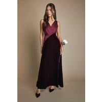 Coast Women's Velvet Contrast V Neck Full Skirt Maxi Bridesmaid Dress in Malbec | Size: 12