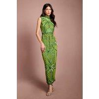 Coast Women's Muse Palm Tree Embellished Midi Dress in Green | Size: 16