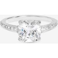 Simply Silver Women's Sterling Silver Pave Emerald Cut Engagement Ring - Gift Pouch | Size: Small