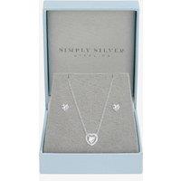 Simply Silver Women's 925 Sterling Silver Halo Heart Set - Gift Box