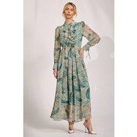 Jolie Moi Women's Long Sleeve Ruffle Chiffon Shirt Maxi Dress in Teal | Size: 12