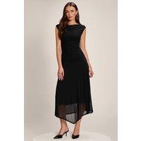 Jolie Moi Women's Asymmetric Draped Mesh Maxi Dress in Black | Size: 10
