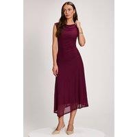 Jolie Moi Women's Asymmetric Draped Mesh Maxi Dress in Purple | Size: 14