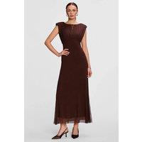 Jolie Moi Women's Lace Insert Mesh Maxi Dress in Brown | Size: 16