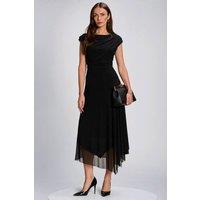 Jolie Moi Women's Asymmetrical Draped Mesh Maxi Dress in Black | Size: 12