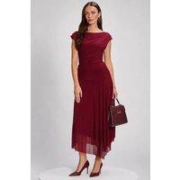 Jolie Moi Women's Asymmetrical Draped Mesh Maxi Dress in Red | Size: 20