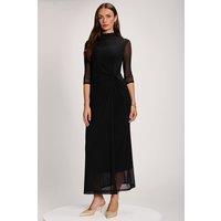 Jolie Moi Women's High Neck 3/4 Sleeve Mesh Maxi Dress in Black | Size: 16