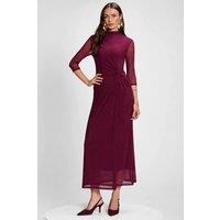 Jolie Moi Women's High Neck 3/4 Sleeve Mesh Maxi Dress in Purple | Size: 12