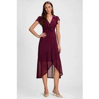 Jolie Moi Women's Ruffled Mesh Maxi Dress in Purple | Size: 12