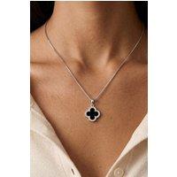 MUCHV Women's Sterling Silver Black Clover Necklace