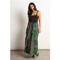 Dals Hart Women's Green Patterned Tiered Maxi Skirt | Size: Small