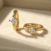 Harfi Women's Small Diamond Huggie Minimalist Gold Plated Hoop Earrings in White
