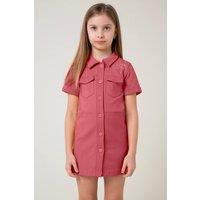 Enorsia Girl's Girls Utility Shirt Dress (2yrs-9yrs) in Dark Pink | Size: 3-4 Years