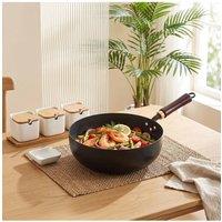 Living and Home Non Coated Iron Wok with Hammered Finish in Black | Size: Medium