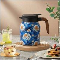 Living and Home Vintage Floral Pattern Thermal Carafe Teapot with Built-in Infuser in Mid Blue