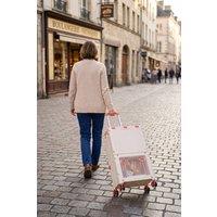 Living and Home 72L 2-Tier Folding Shopping Trolley Cart with Wheels40kg Max Load for Outdoor & Market Shopping in Off-White