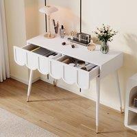 Rolipo White Dressing Table Makeup Vanity Desk 2 Drawers Metal Legs