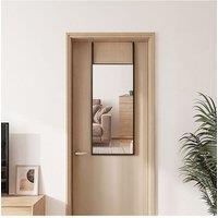 Living and Home 28x78cm Black Metal Frame Wall-Mounted Mirror with Hooks & for Door, Bedroom & Dorm Use | Size: 28x78 cm