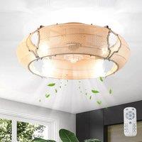 NIVOR 53cm Boho Rattan Farmhouse Caged Reversible Ceiling Fan with Light in Natural