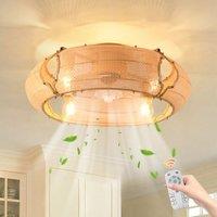 Garwarm 53cm Boho Rattan Farmhouse Caged Reversible Ceiling Fan with Light