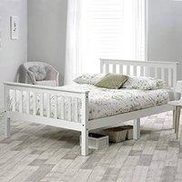 Rolipo 4ft6 Double Bed Frame White Solid Pine Wood Space Saving