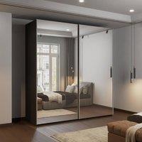 MN Furniture Double Mirror Sliding Wardrobe with LED Light W200cm x H217cm in Black