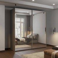 MN Furniture Double Mirror Sliding Wardrobe with LED Light W200cm x H217cm in Grey