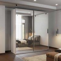 MN Furniture Double Mirror Sliding Wardrobe with LED Light W200cm x H217cm in White
