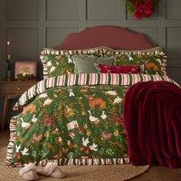 Furn Twelve Days Frill Reversible Duvet Cover Set in Green | Size: Super King