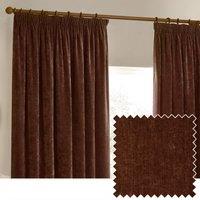 Yard Heavy Chenille Velvet Room Darkening Pencil Pleat Curtain Pair in Dark Brown | Size: 168 cm width x 183 cm drop
