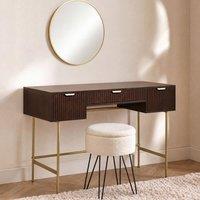 OHS Ribbed Dressing Table Vanity Makeup Desk with 3 Drawers in Walnut