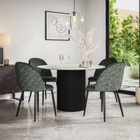 More4Homes Arlo White Marble Top W Black Leg + Raye Velvet Dining Chair Set Of 4 in Green