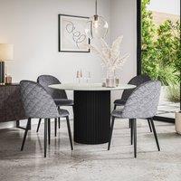 More4Homes Arlo White Marble Top W Black Leg + Raye Velvet Dining Chair Set Of 4 in Grey