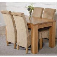 Thats Furniture Dakot 127 x 82cm Oak Small Dining Table & 4 Montana Fabric Chairs in Beige | Size: 127 x 82 cm