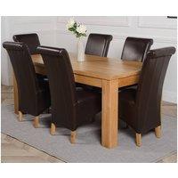 Thats Furniture Dakot 182 x 92cm Oak Large Dining Table & 6 Montana Leather Chairs in Brown | Size: 182 x 92 cm
