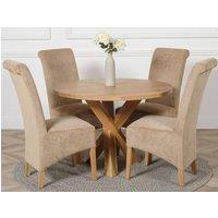 Thats Furniture Oregon Round Oak Dining Table & 4 Montana Fabric Chairs in Beige