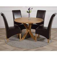 Thats Furniture Oregon Round Oak Dining Table & 4 Montana Leather Chairs in Brown