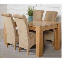 Thats Furniture Kuba 150 x 85 cm Chunky Medium Oak Dining Table & 4 Montana Fabric Chairs in Beige