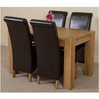 Thats Furniture Kuba 150 x 85cm Chunky Medium Oak Dining Table & 4 Montana Leather Chairs in Brown | Size: 150 x 85 cm