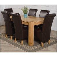 Thats Furniture Kuba 150 x 85cm Chunky Medium Oak Dining Table & 6 Montana Leather Chairs in Brown | Size: 150 x 85 cm