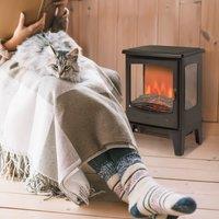HOMCOM 900W/1800W Freestanding Electric Fireplace w/ Adjustable Artificial Flame in Black
