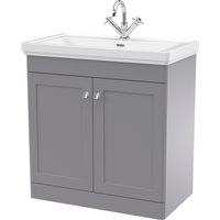 Balterley Bathroom Floor 2-Door Vanity Unit & Fireclay Basin, Satin Grey, 800mm in Grey