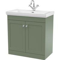 Balterley Bathroom Floor 2-Door Vanity Unit & Fireclay Basin, Satin Green, 800mm in Green