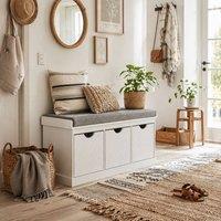Wyld Haus Reco Nolu Wooden 3 Drawer Shoe Bench White with Grey Padded Seat