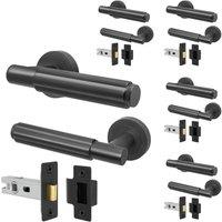 AFIT Black Door Handle Latch Set Matt Black Door Handle, Latch 5 Pack | Size: 150mm x 150mm