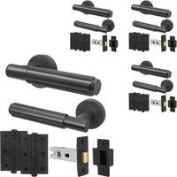 AFIT Black Door Handle Latch Set Matt Black Door Handle, Latch Hinges4 Pack | Size: 150mm x 150mm