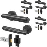 AFIT Black Door Handle Latch Set Matt Black Door Handle, Latch 4 Pack | Size: 150mm x 150mm